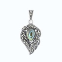 Sterling Silver 925 Pendant Embedded With Natural Blue Shell And Marcasite Stones