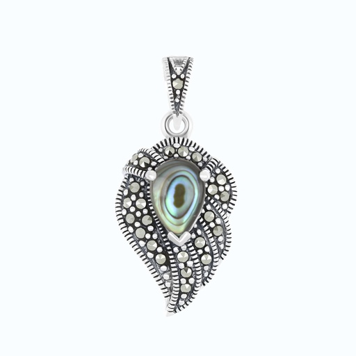 [PND04MAR00ABAA568] Sterling Silver 925 Pendant Embedded With Natural Blue Shell And Marcasite Stones