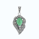 Sterling Silver 925 Pendant Embedded With Natural Green Agate And Marcasite Stones