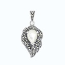 Sterling Silver 925 Pendant Embedded With Natural White Shell And Marcasite Stones