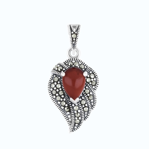 [PND04MAR00RAGA568] Sterling Silver 925 Pendant Embedded With Natural Aqiq And Marcasite Stones