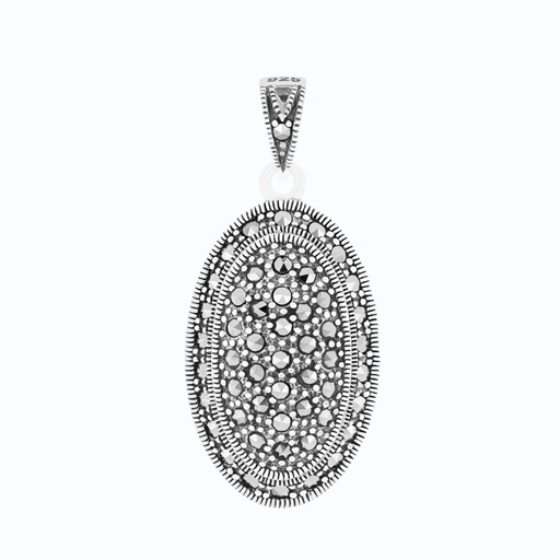 [PND04MAR00000A202] Sterling Silver 925 Pendant Embedded With Marcasite Stones