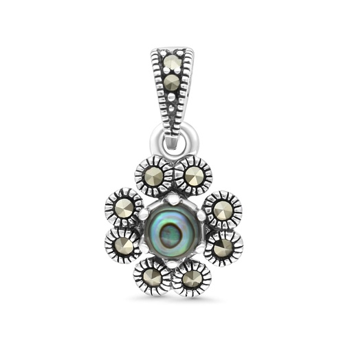 [PND04MAR00ABAA569] Sterling Silver 925 Pendant Embedded With Natural Blue Shell And Marcasite Stones