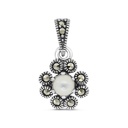 Sterling Silver 925 Pendant Embedded With Natural White Shell And Marcasite Stones