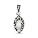 Sterling Silver 925 Pendant Embedded With Natural White Shell And Marcasite Stones