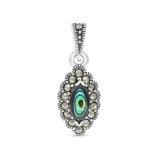 [PND04MAR00ABAA570] Sterling Silver 925 Pendant Embedded With Natural Blue Shell And Marcasite Stones