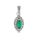 Sterling Silver 925 Pendant Embedded With Natural Green Agate And Marcasite Stones