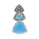 Sterling Silver 925 Pendant Embedded With Natural Processed Turquoise And Marcasite Stones