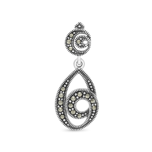 [PND04MAR00000A166] Sterling Silver 925 Pendant Embedded With Marcasite Stones