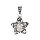 Sterling Silver 925 Pendant Embedded With Natural Pink Shell And Marcasite Stones