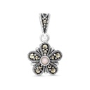 Sterling Silver 925 Pendant Embedded With Natural Pink Shell And Marcasite Stones