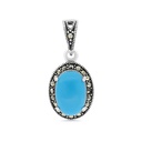 Sterling Silver 925 Pendant Embedded With Natural Processed Turquoise And Marcasite Stones