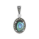 Sterling Silver 925 Pendant Embedded With Natural Blue Shell And Marcasite Stones