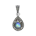 Sterling Silver 925 Pendant Embedded With Natural Blue Shell And Marcasite Stones