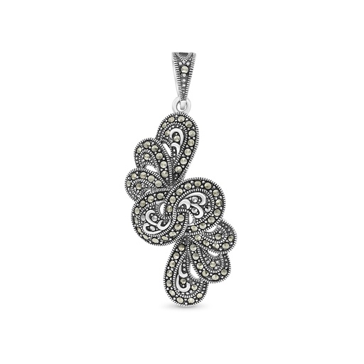 [PND04MAR00000A169] Sterling Silver 925 Pendant Embedded With Marcasite Stones