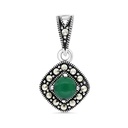 Sterling Silver 925 Pendant Embedded With Natural Green Agate And Marcasite Stones