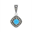 Sterling Silver 925 Pendant Embedded With Natural Processed Turquoise And Marcasite Stones