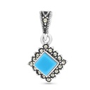 Sterling Silver 925 Pendant Embedded With Natural Processed Turquoise And Marcasite Stones