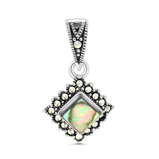 [PND04MAR00ABAA449] Sterling Silver 925 Pendant Embedded With Natural Blue Shell And Marcasite Stones