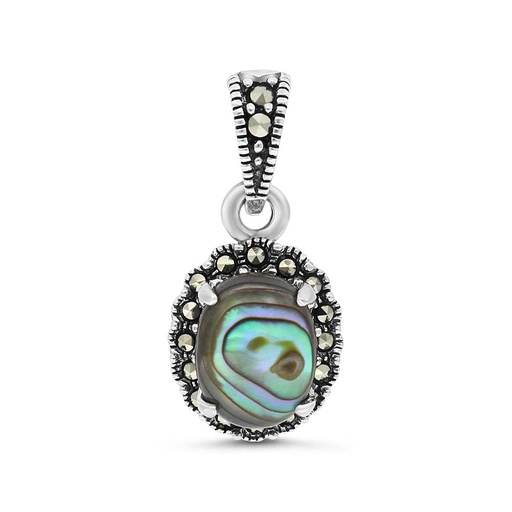 [PND04MAR00ABAA572] Sterling Silver 925 Pendant Embedded With Natural Blue Shell And Marcasite Stones