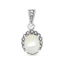 Sterling Silver 925 Pendant Embedded With Natural White Shell And Marcasite Stones