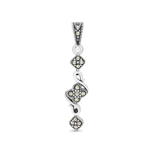 [PND04MAR00000A203] Sterling Silver 925 Pendant Embedded With Marcasite Stones