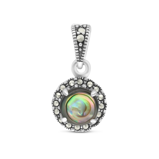 [PND04MAR00ABAA573] Sterling Silver 925 Pendant Embedded With Natural Blue Shell And Marcasite Stones