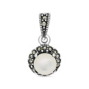 Sterling Silver 925 Pendant Embedded With Natural White Shell And Marcasite Stones