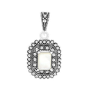 Sterling Silver 925 Pendant Embedded With Natural White Shell And Marcasite Stones