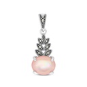 Sterling Silver 925 Pendant Embedded With Natural Pink Shell And Marcasite Stones