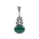 Sterling Silver 925 Pendant Embedded With Natural Green Agate And Marcasite Stones