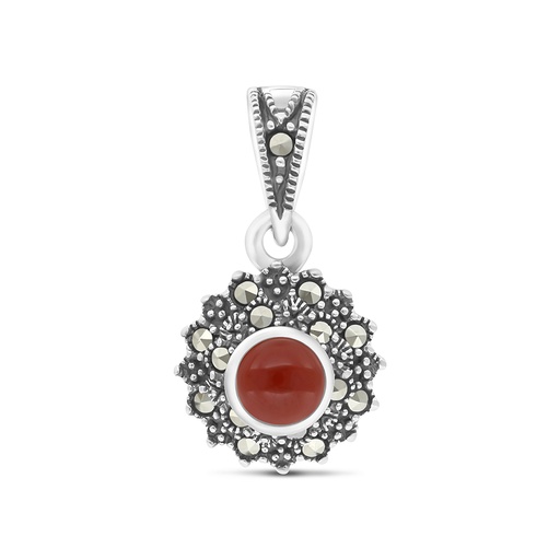 [PND04MAR00RAGA454] Sterling Silver 925 Pendant Embedded With Natural Aqiq And Marcasite Stones