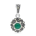 Sterling Silver 925 Pendant Embedded With Natural Green Agate And Marcasite Stones