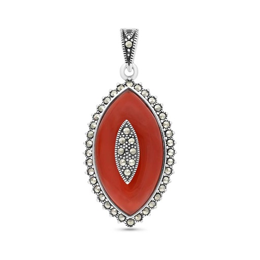 [PND04MAR00RAGA575] Sterling Silver 925 Pendant Embedded With Natural Aqiq And Marcasite Stones
