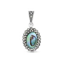 Sterling Silver 925 Pendant Embedded With Natural Blue Shell And Marcasite Stones