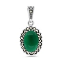 Sterling Silver 925 Pendant Embedded With Natural Green Agate And Marcasite Stones