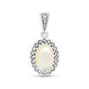 Sterling Silver 925 Pendant Embedded With Natural White Shell And Marcasite Stones