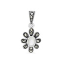 Sterling Silver 925 Pendant Embedded With Natural White Shell And Marcasite Stones