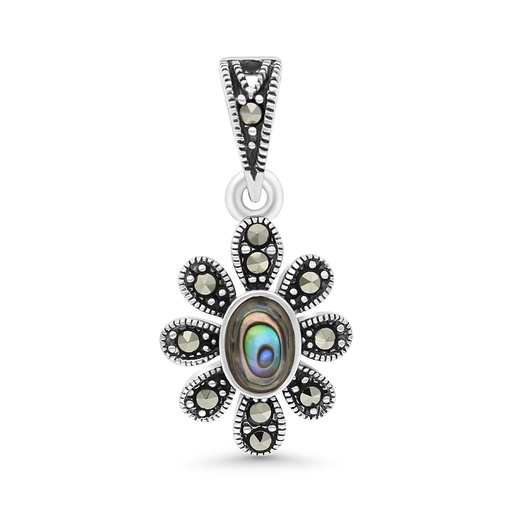 [PND04MAR00ABAA459] Sterling Silver 925 Pendant Embedded With Natural Blue Shell And Marcasite Stones