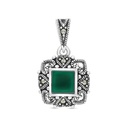 Sterling Silver 925 Pendant Embedded With Natural Green Agate And Marcasite Stones