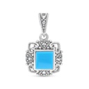 Sterling Silver 925 Pendant Embedded With Natural Processed Turquoise And Marcasite Stones