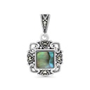 Sterling Silver 925 Pendant Embedded With Natural Blue Shell And Marcasite Stones