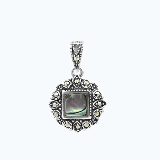 [PND04MAR00ABAA577] Sterling Silver 925 Pendant Embedded With Natural Blue Shell And Marcasite Stones