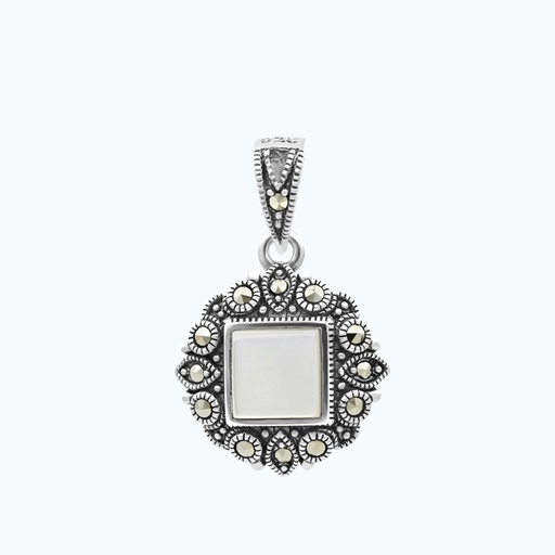 [PND04MAR00MOPA577] Sterling Silver 925 Pendant Embedded With Natural White Shell And Marcasite Stones