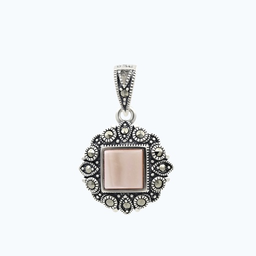 [PND04MAR00PNKA577] Sterling Silver 925 Pendant Embedded With Natural Pink Shell And Marcasite Stones
