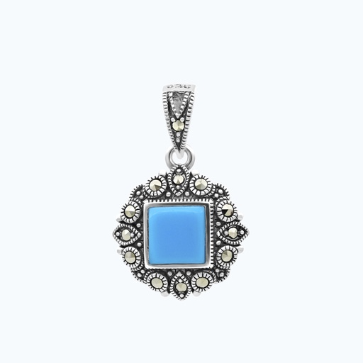 [PND04MAR00TRQA577] Sterling Silver 925 Pendant Embedded With Natural Processed Turquoise And Marcasite Stones
