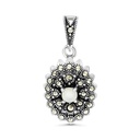 Sterling Silver 925 Pendant Embedded With Natural White Shell And Marcasite Stones