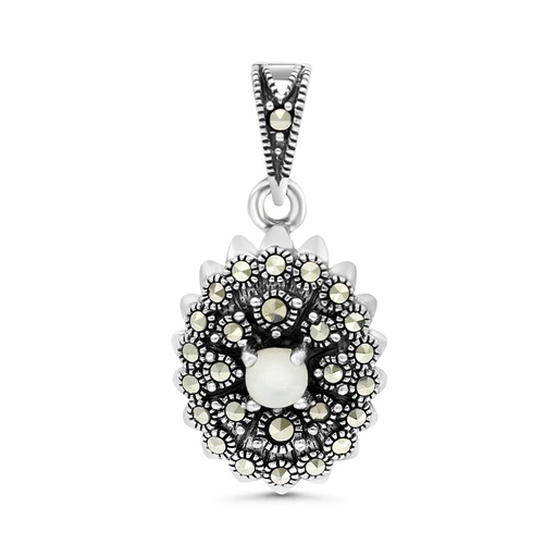 [PND04MAR00MOPA463] Sterling Silver 925 Pendant Embedded With Natural White Shell And Marcasite Stones