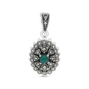 Sterling Silver 925 Pendant Embedded With Natural Green Agate And Marcasite Stones