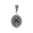 Sterling Silver 925 Pendant Embedded With Natural Blue Shell And Marcasite Stones